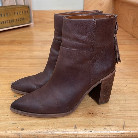 Franco Sarto Brown Leather Western Chunky Heel Ankle Boots - Picture 3 of 14